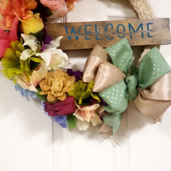 Spring Floral Braided Welcome Wreath Front Door - Picture 3 of 12